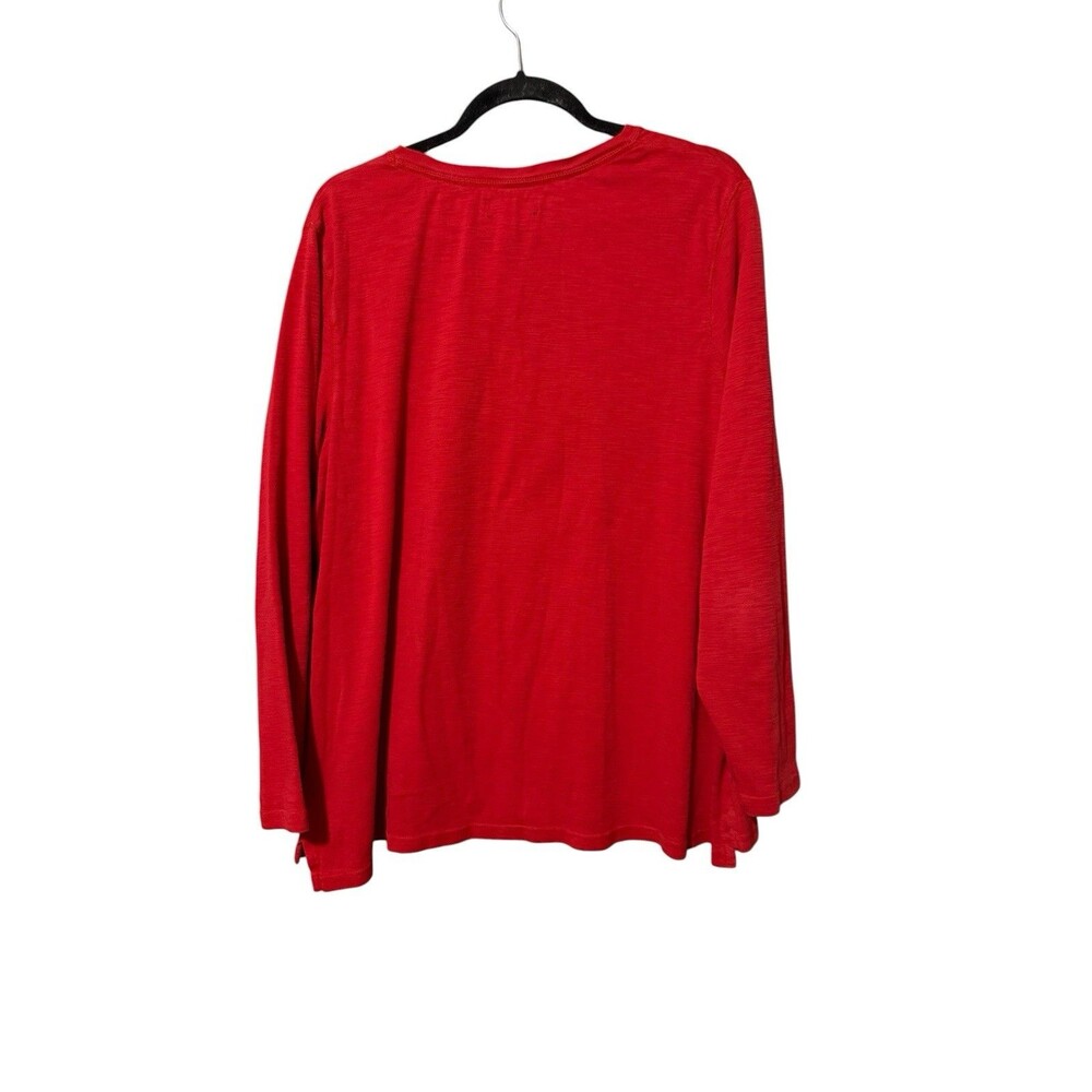 Chaps Red Slub Cotton Henley Top Long Sleeve Plus Size 2X - Picture 2 of 4